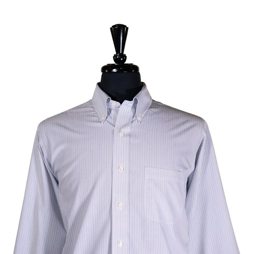Brooks Brothers Mens Shirt 16.5 33 Blue Striped Traditional Fit Non Iron Cotton